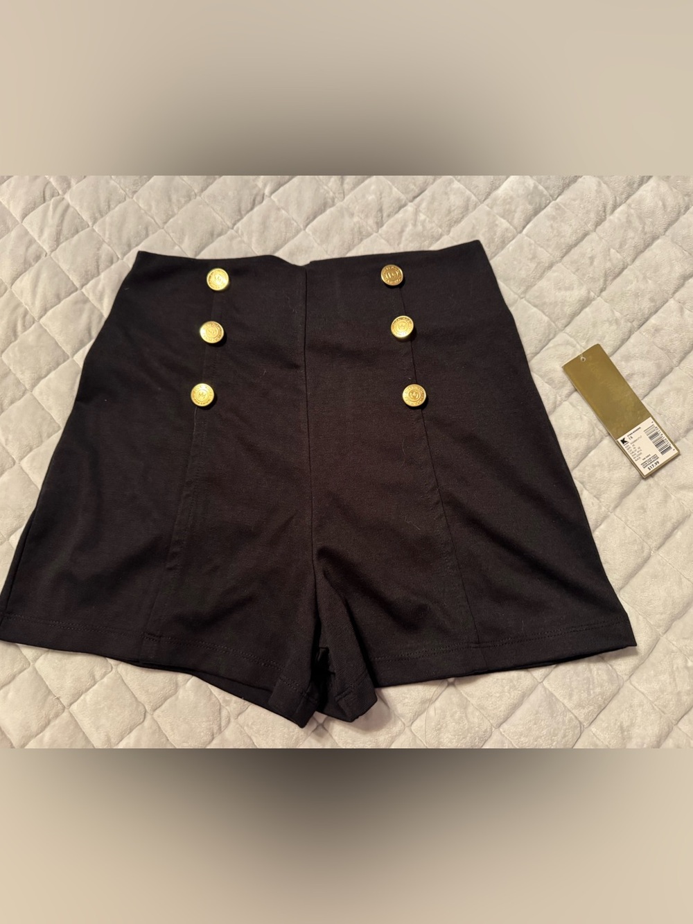 High-Waist Black Button Accent Women’s Shorts
